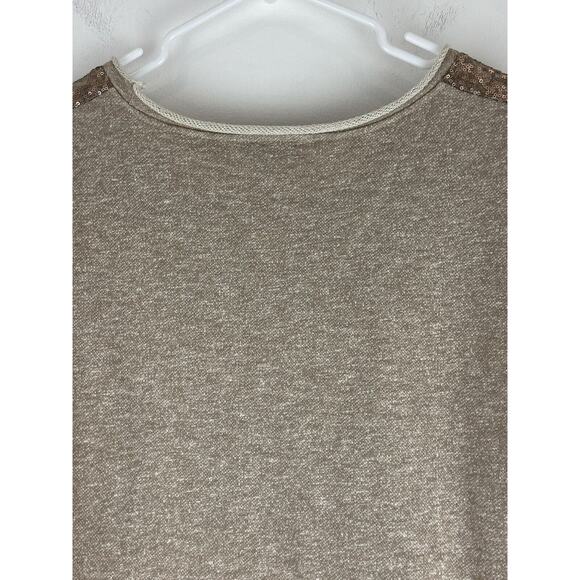 Seven Sisters Gold Sequined Sweatshirt Hi-Low Short Sleeve Top Size M/L (1090) - Picture 10 of 12